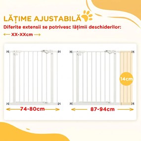 PawHut Poartă pentru Câini Lățime Reglabilă 74-148 cm, Albă | Aosom Romania