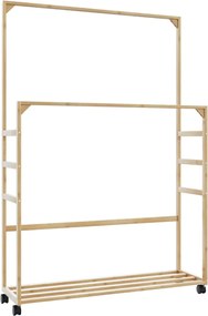 vidaXL Suport pentru haine cu rafturi și roți 90x35x155 cm bambus