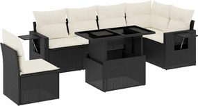 vidaXL Set canapele de grădină cu perne, 7 piese, negru, poliratan
