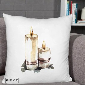 Perna Decorativa Lumanari Acuarela Iarna, 40x40 cm, Alb Pufos, Husa Detasabila, Perna Inclusa, BEKZ®