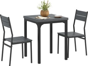 HOMCOM Set dining 3 piese, set masă, 1 masă, 2 scaune, MDF+metal, Gri | Aosom Romania