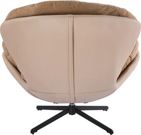 Fotoliu Lounge Rotativ 360° cu Pernă Extra Confort, Tapiterie Linen + PU, Bază Metalică Neagră, Design Modern, Maro