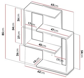 Etajeră de perete MORIKO 85x65 cm alb/stejar sonoma