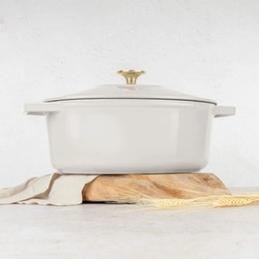 Oală din fontă emailată ovală cu capac 30 cm, 4.65L – Berlinger Haus Sahara Collection BH 6540, crem, pentru cuptor și coacere lentă
