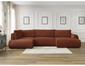 Colțar cărămiziu extensibil/cu spațiu de depozitare cu tapițerie din catifea reiată (cu colț pe partea stângă/în formă de "U") Lucien – Bobochic Paris