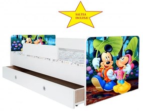 Pat Kiddy, imprimat cu Mickey si Minnie Mouse, cu protectie si saltea, 160x80 cm