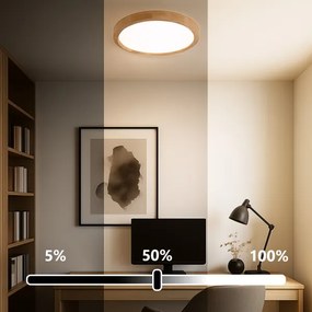 Brilagi - Corp de iluminat LED dimabil WOODROUND, 30W, 230V, 3000–6000K, Ø 40 cm, cu telecomandă