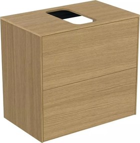 Dulap baza suspendat Ideal Standard Atelier Conca 2 sertare si blat cu decupaj central 60 cm finisaj stejar deschis