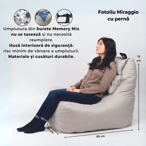 Fotoliu puf, Pufrelax Miraggio, perna inclusa, material impermeabil, Bej