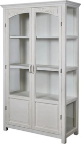 Vitrină albă antichizată din lemn cu uși vitrate și detalii sculptate, finisaj crem antichizat, 3 rafturi, 170×97×41 cm, „Béatrice"