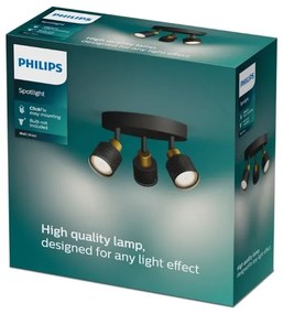 Spot Philips NIALL 3xGU10/5W/230V negru/alamă