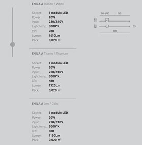 Aplica de perete LED design liniar ENILA alb, auriu sau titan