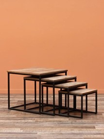 Set 4 masute laterale din metal si lemn de tec, Wicket