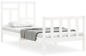 3193102 vidaXL Cadru de pat cu tăblie single mic, alb, lemn masiv