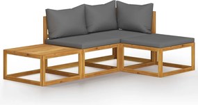vidaXL Set mobilier de grădină cu perne, 4 piese, lemn masiv de acacia