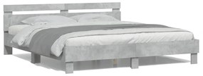3207528 vidaXL Cadru de pat cu tăblie și LED, gri beton, 180x200 cm