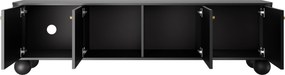 Comodă TV Vesper 4D 187 cm - negru / mânere aurii / picioare sferice