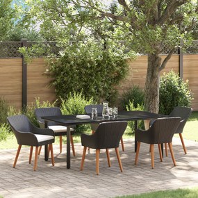 vidaXL Set de dining pentru grădină de 7 piese Negru Poly Rattan