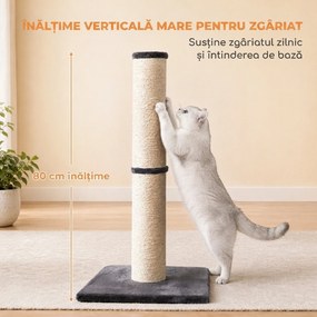 PawHut Ansamblu de Zgâriat Ușor pentru Pisici, 80 cm, cu Frânghie din Sisal, Bază din PAL și Pluș, Gri Închis | Aosom Romania