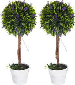 HOMCOM Set 2 Plante Artificiale Sferice cu Flori de Lavandă şi Vas, Ø24x60 cm, Verde | Aosom Romania