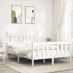 3193332 vidaXL Cadru de pat cu tăblie, alb, 120x200 cm, lemn masiv
