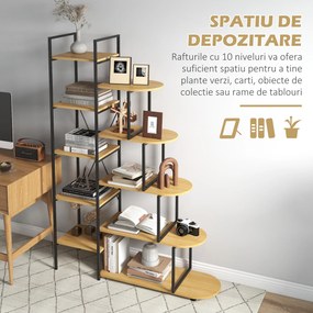 HOMCOM Raft Bibliotecă cu 10 Niveluri, Stil Industrial din PAL și Oțel, 111.5x32x170 cm, Negru și Lemn Natural | Aosom Romania