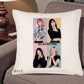 Perna Personalizata K-pop BLACKPINK Negru, 40x40 cm, Crem Reliefat, Husa Detasabila, Perna Inclusa, BEKZ®