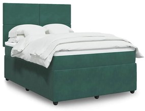vidaXL Pat box spring cu saltea, verde închis, 140x200 cm, catifea