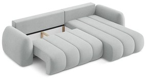 Colțar gri deschis extensibil/cu spațiu de depozitare cu tapițerie din țesătură bouclé (cu colț pe partea dreaptă/cu șezlong) Pele – Makamii