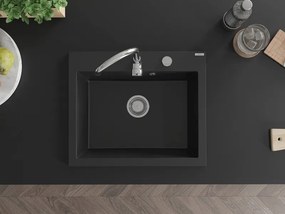 Mexen Elix chiuvetă de granit 1-cameră 600 x 500 mm, neagră, sifon crom - 6525601005-77