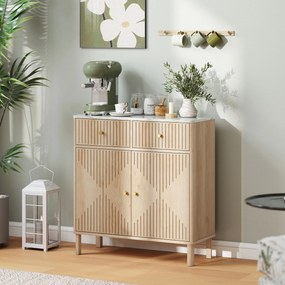 HOMCOM Comodă de Bucătărie cu 2 Sertare, Dulap și Blat cu Efect de Marmură Stejar | Aosom Romania