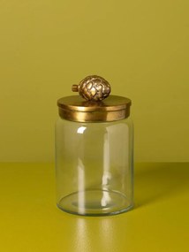 Set 2 borcane din sticlă cu capac din alamă antichizată și mâner în formă de con de brad, 22 × 15 cm, „Pomme"