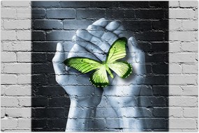 Tablou - Fluture verde în perete (90x60 cm)