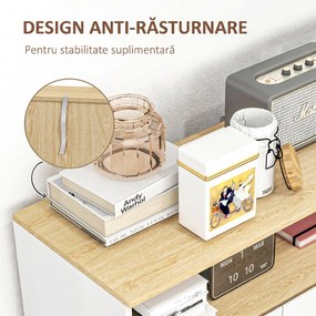 HOMCOM Bufet de bucătărie scandinav cu 2 uși, raft reglabil și picioare din lemn de pin, 80x38x102 cm, alb și stejar | Aosom Romania
