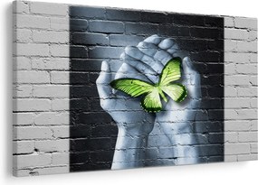 Tablou - Fluture verde în perete (90x60 cm)