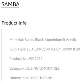 Plafoniera LED design minimal SAMBA neagra