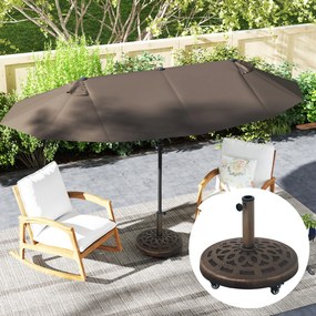 Outsunny Bază Rotundă pentru Umbrelă de Terasă cu Roți, Bază din Rășină de 21 kg, Suport Robust pentru Stâlpi de 3,3/3,8/4,8 cm pentru Exterior, Grădină, Marginea Piscinei, Bronz | Aosom Romania