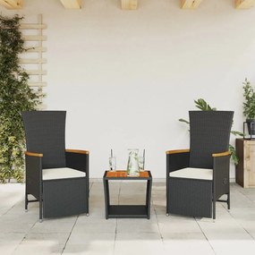 3277541 vidaXL Set mobilier de grădină cu perne, 3 piese, negru, poliratan