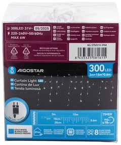 Aigostar - Ghirlandă LED decorativă pentru exterior, 75 LED, 6 W, 230 V, 15 x 0,6 m, IP44, alb rece