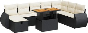 vidaXL Set mobilier grădină perne 9 piese negru poliratan/lemn acacia