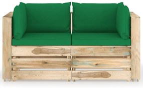 Canapea de gradina cu 2 locuri, cu perne, lemn verde tratat Verde, Canapea cu 2 locuri, 1