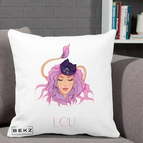 Perna Personalizata Zodie Leu, 40x40 cm, Alba Mata, Husa Detasabila, Perna Inclusa, BEKZ®