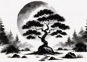 Tablou pe sticlă – Bonsai alb-negru (70x50 cm)