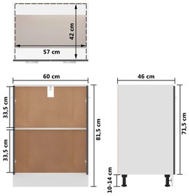 Dulap inferior, gri extralucios, 60 x 46 x 81,5 cm, PAL gri foarte lucios, Dulap inferior, 1