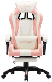 287994 vidaXL Scaun de racing cu suport picioare, roz și alb, piele ecologică