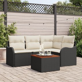 vidaXL Set Canapea Grădină 5 pcs Negru, alb Mediu Rattan, Lemn