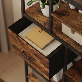 HOMCOM Raft de depozitare, 2 sertare textile, 9 compartimente deschise, raft independent cu cadru din oțel, Maro+Negru | Aosom Romania