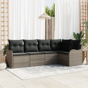 vidaXL Set de canapele pentru grădină cu pernă 5 pcs Gri Rattan poli