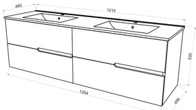 Set mobilier cu lavoar dublu Fluminia, Toledo 120, cu 4 sertare soft close, alb