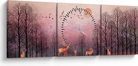 Tablou - Căprioare în strălucirea apusului de soare (cu ceas) (90x30 cm)
